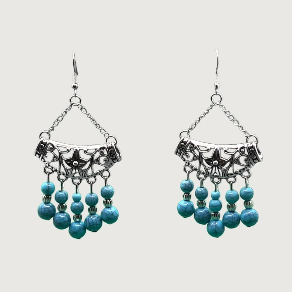 Turquoise Chandelier Earrings - 'Raindrop' Design - Picture 3 of 3